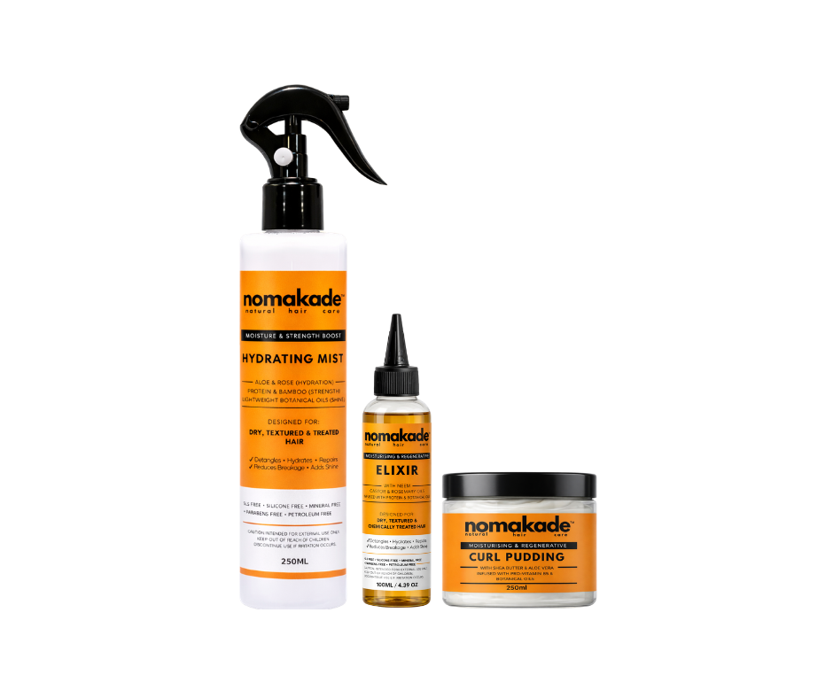 Three hair care products from nomakade on a white background