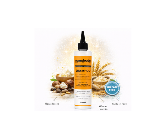 Shampoo bottle with ingredients labeled on a white background